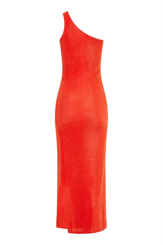 LTS Tall Orange One Shoulder Ruched Dress 7