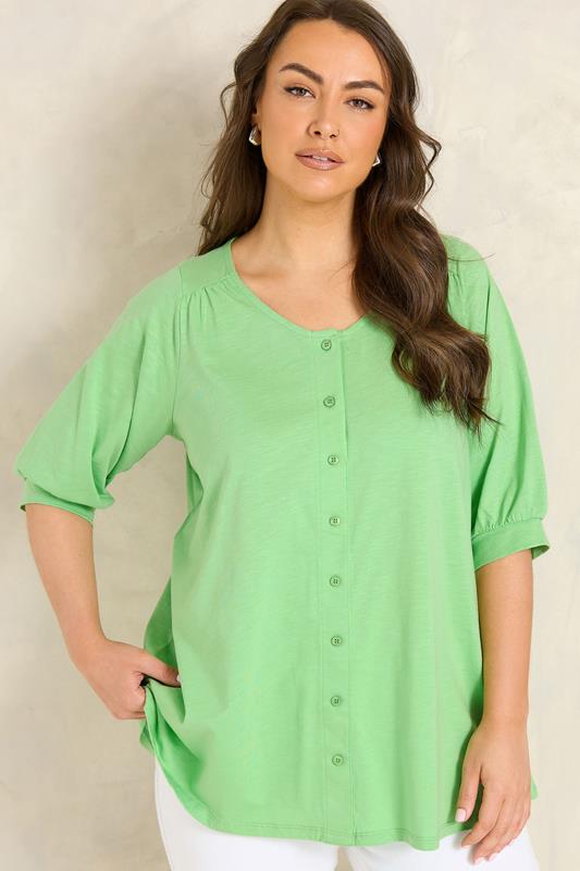  EVANS Curve Green Short Sleeve Cotton Top