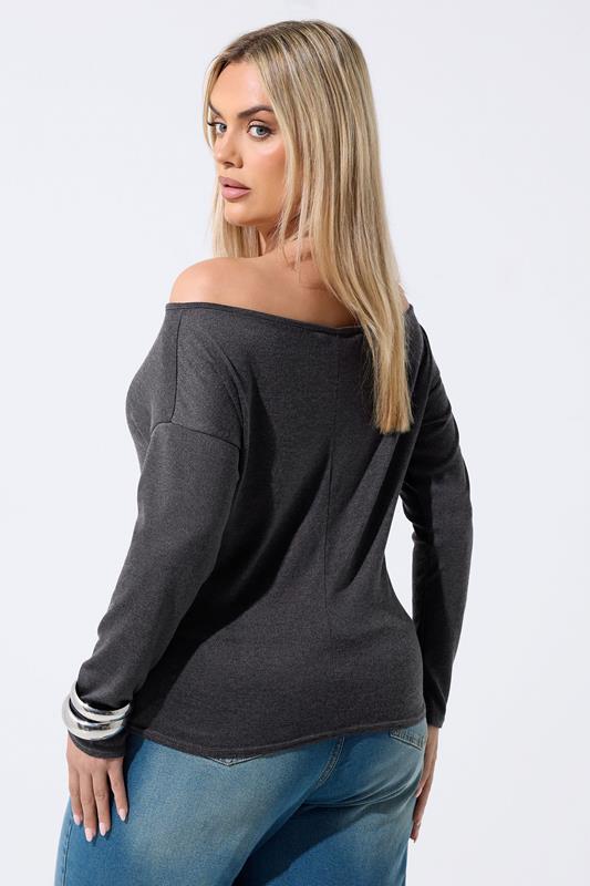 LIMITED COLLECTION Plus Size Charcoal Grey Off The Shoulder Top