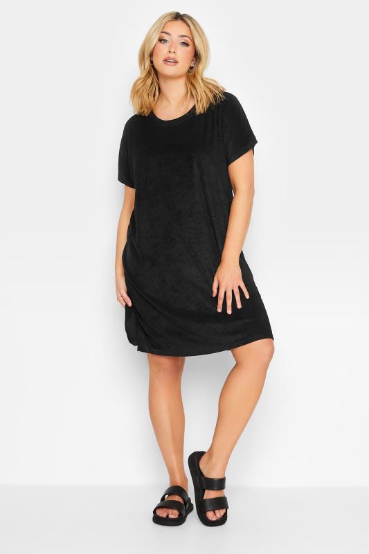 YOURS Plus Size Black Towelling T-Shirt Dress | Yours Clothing 1