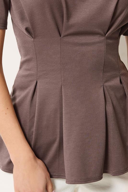 LTS Tall Women's Mocha Brown Pleated Detail Top | Long Tall Sally 4