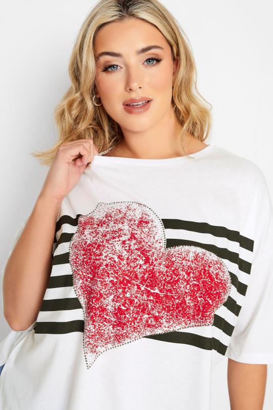 YOURS Plus Size Curve White Heart Print T-Shirt | Yours Clothing  4