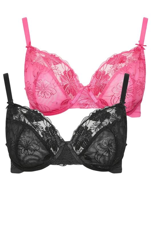 YOURS 2 PACK Plus Size Pink & Black Non-Padded Bra | Yours Clothing 7