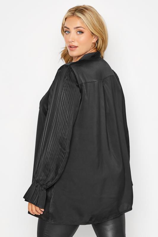 YOURS LONDON Plus Size Black Satin Pleated Bow Blouse | Yours Clothing 5