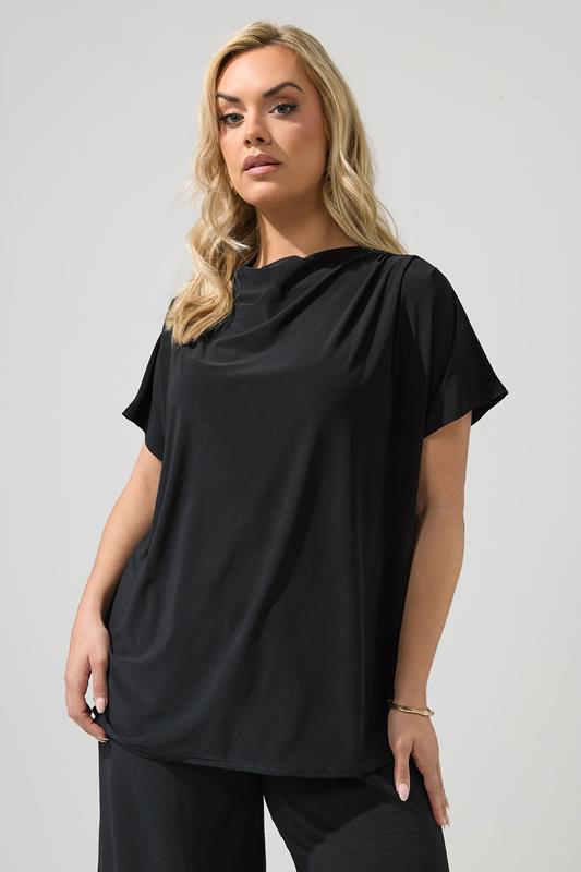  YOURS LONDON Top negro plisado con hombros descubiertos