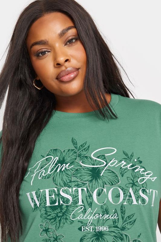 YOURS Plus Size Green 'Palm Springs' Slogan T-Shirt | Yours Clothing 4