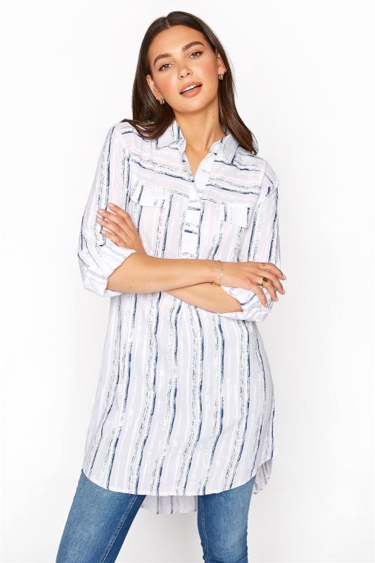 LTS White Dip Back Stripe Shirt | Long Tall Sally