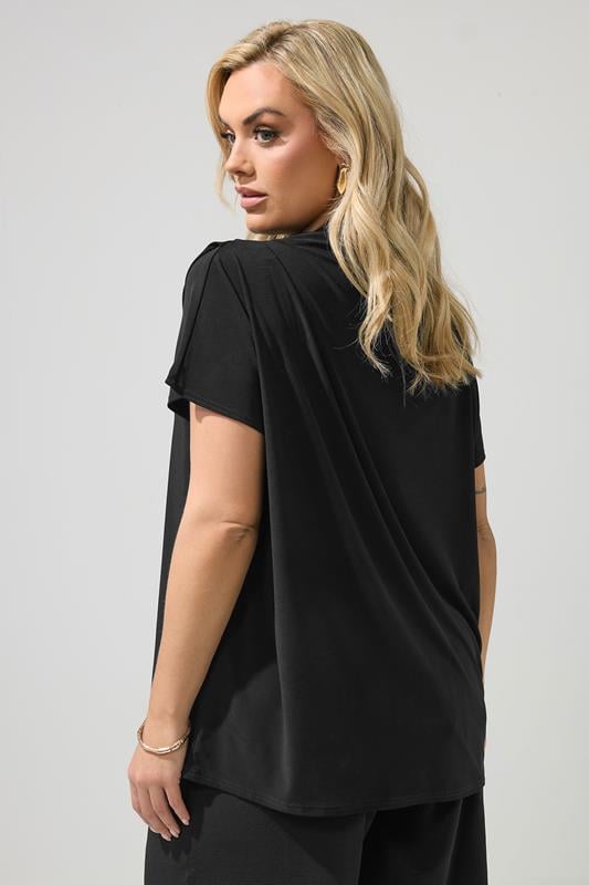 YOURS LONDON Plus Size Black Pleated Shoulder Top | Yours Clothing 2