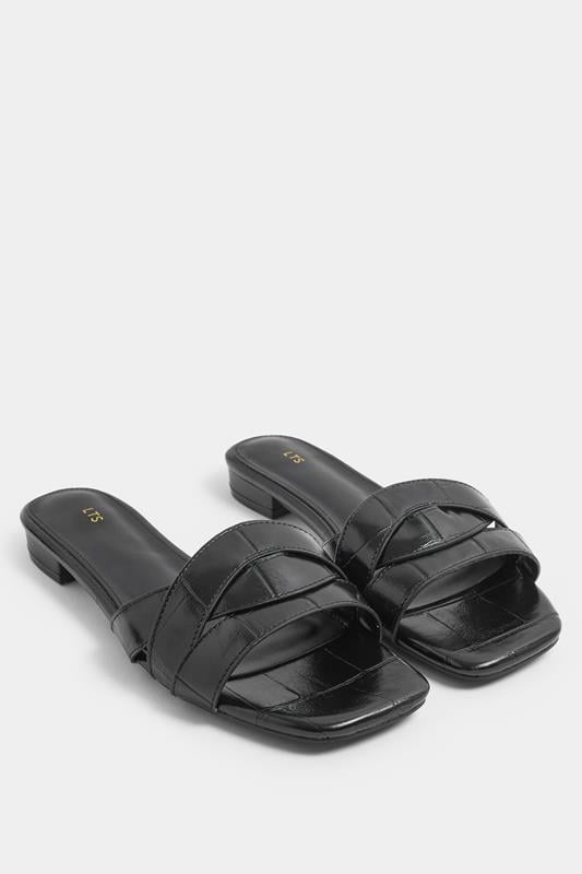 LTS Black Twisted Block Mule Sandals In Standard Fit
