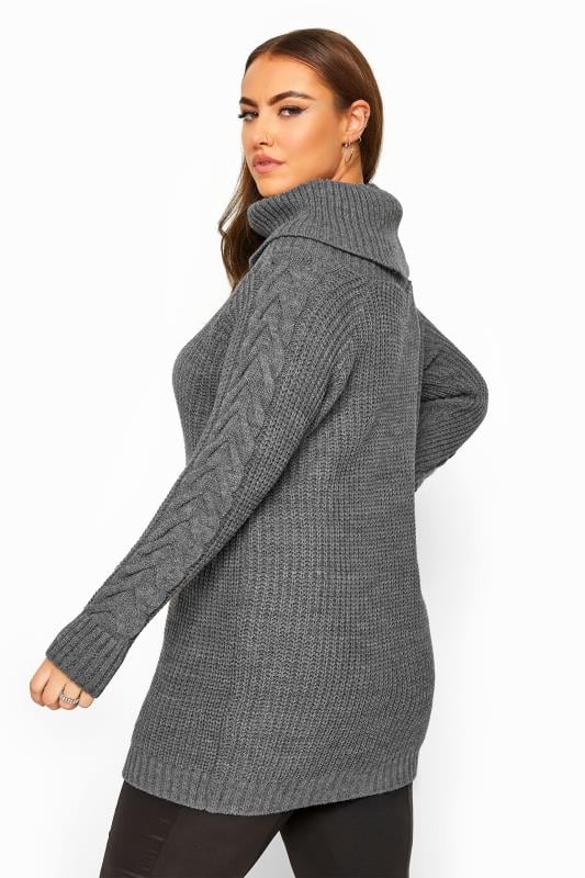 Charcoal Grey Cable Knit Longline Jumper | Yours Clothing