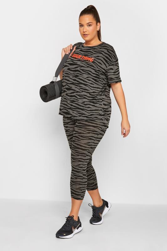 YOURS ACTIVE Plus Size Curve Grey & Black Zebra Print Leggings | Yours Clothing 5