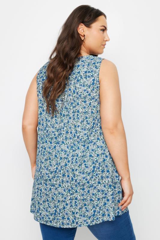 YOURS Plus Size Blue Floral Print Pleated Vest Top | Yours Clothing 3