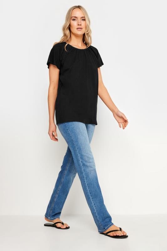LTS Tall Women's Black Crochet Detail Raglan T-Shirt | Long Tall Sally 2