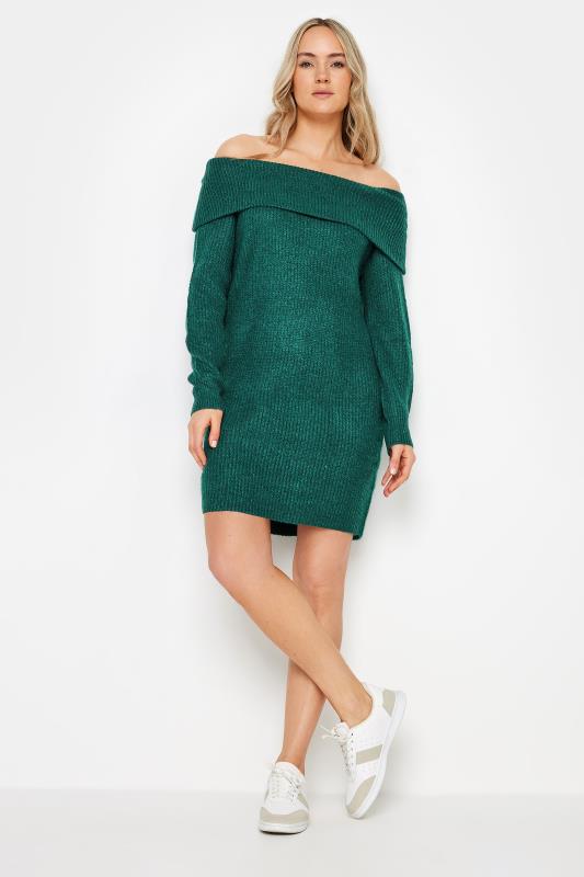  Grande Taille LTS Tall Dark Green Bardot Mini Jumper Dress