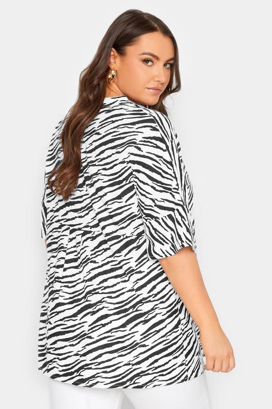 YOURS Curve Plus Size White Zebra Print Pleat Front Top | Yours Clothing
