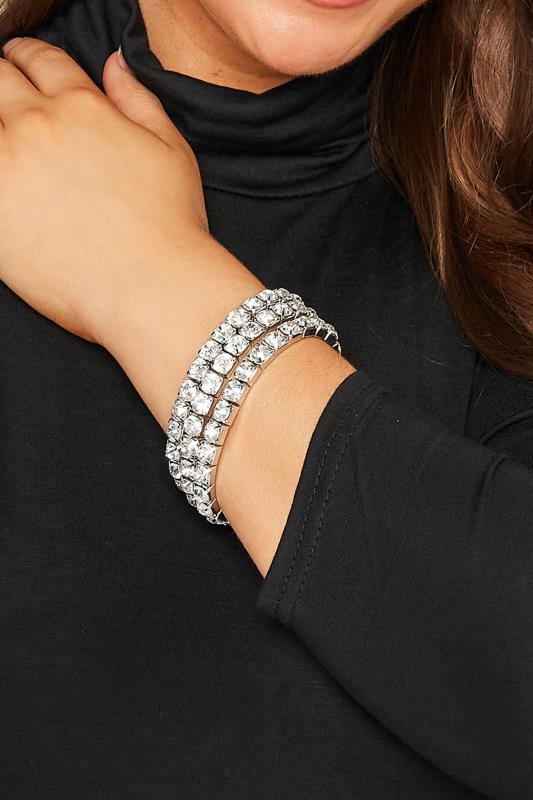3 PACK Silver Diamante Bracelet Set | Yours Clothing 1