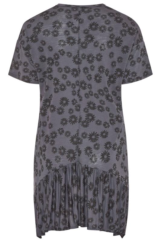 Charcoal Grey Daisy Print Hanky Hem Top Yours Clothing