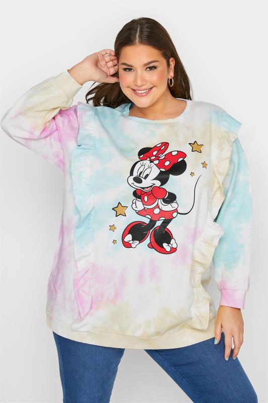 DISNEY Plus Size White Tie Dye Minnie Mouse Ruffle Sweatshirt | Yours Clothing 1