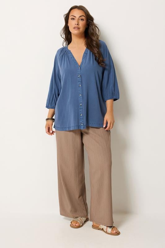 YOURS Plus Size Blue Chambray Blouse | Yours Clothing 1