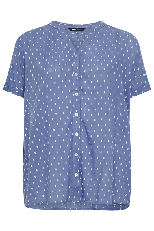 YOURS Plus Size Denim Blue Dobby Notch Neck Blouse| Yours Clothing 5