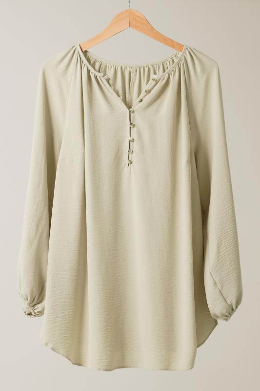 EVANS Plus Size Natural Brown Button Front Long Sleeve Blouse | Evans 5