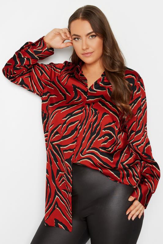 YOURS LONDON Plus Size Red Zebra Print Satin Shirt | Yours Clothing 2