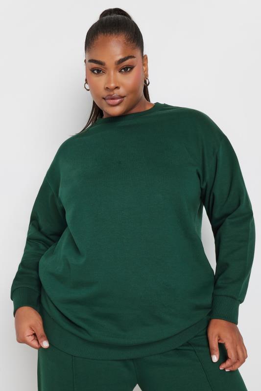 YOURS Plus Size Forest Green Sweatshirt & Wide Leg Jogger Co-Ord Set | Yours Clothing 2