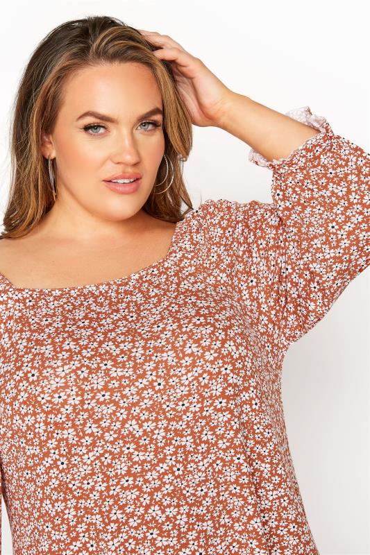 LIMITED COLLECTION Curve Rust Orange Daisy Print Top_D.jpg