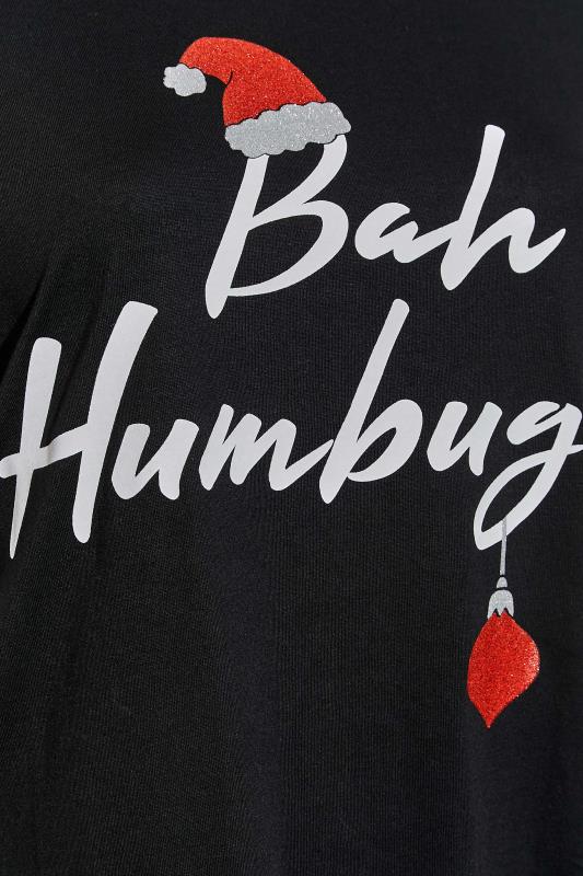 Plus Size Black 'Bah Humbug!' Glitter Slogan Christmas T-Shirt | Yours Clothing 5