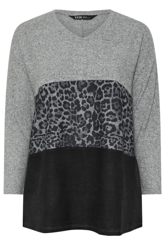 YOURS Plus Size Grey Leopard Print Colourblock Jumper | Yours Clothing  5