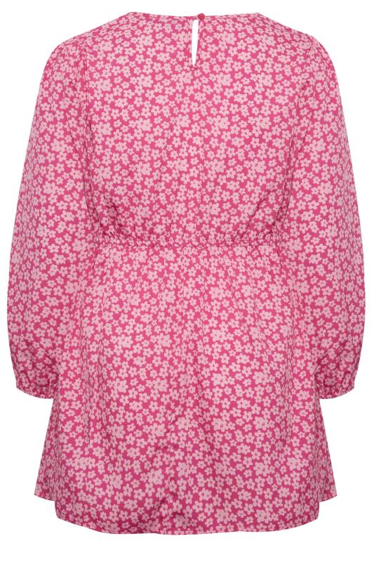 Plus Size Pink Floral Print Peplum Top | Yours Clothing 7