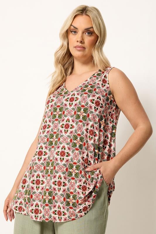  YOURS camiseta top sin mangas con estampado tropical naranja