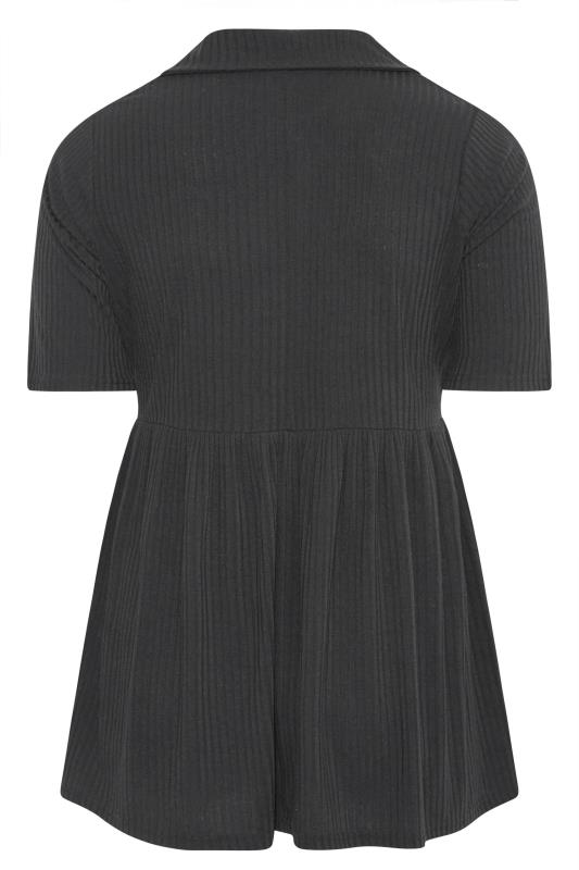 LIMITED COLLECTION Curve Black Ribbed Button Through Peplum Top 7