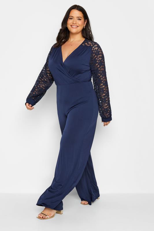 Tall  LTS Tall Navy Blue Lace Back Stretch Jumpsuit
