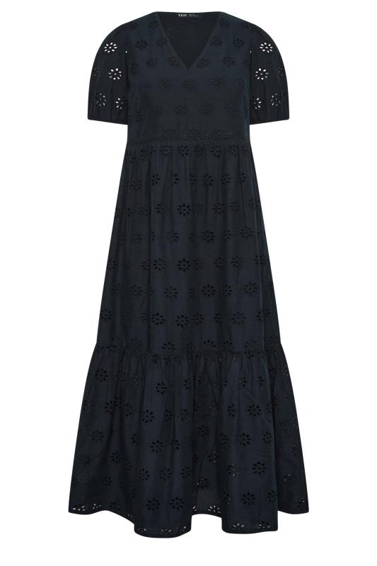YOURS PETITE Curve Navy Blue Broderie Anglaise Short Sleeve Maxi Dress | Yours Clothing 1