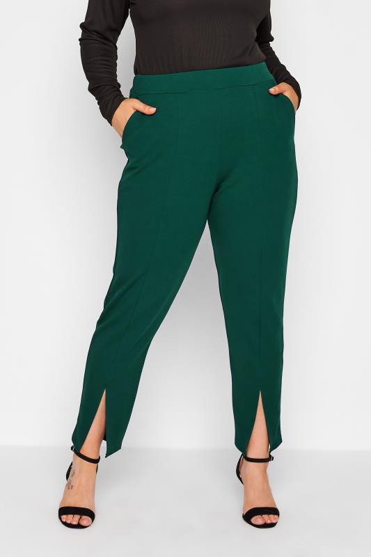  LIMITED COLLECTION Curve Forest Green Split Hem Tapered Trousers