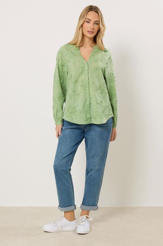 M&Co Green Floral Embroidered Cotton Shirt | M&Co 2