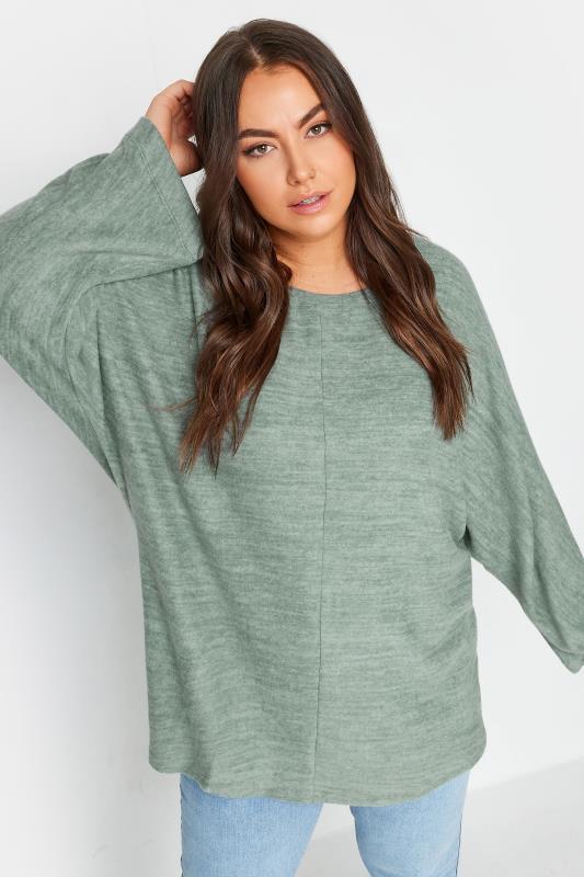  Grande Taille YOURS Curve Green Batwing Sleeve Soft Touch Jumper