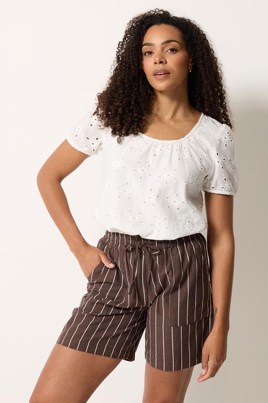  M&Co Chocolate Brown Striped Linen Shorts