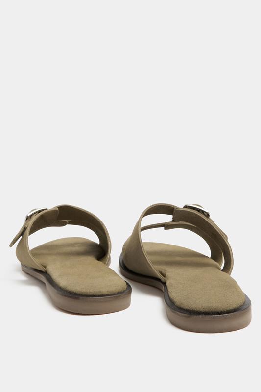 Taupe Brown Double Buckle Footed Mule In Extra Wide EEE Fit 4