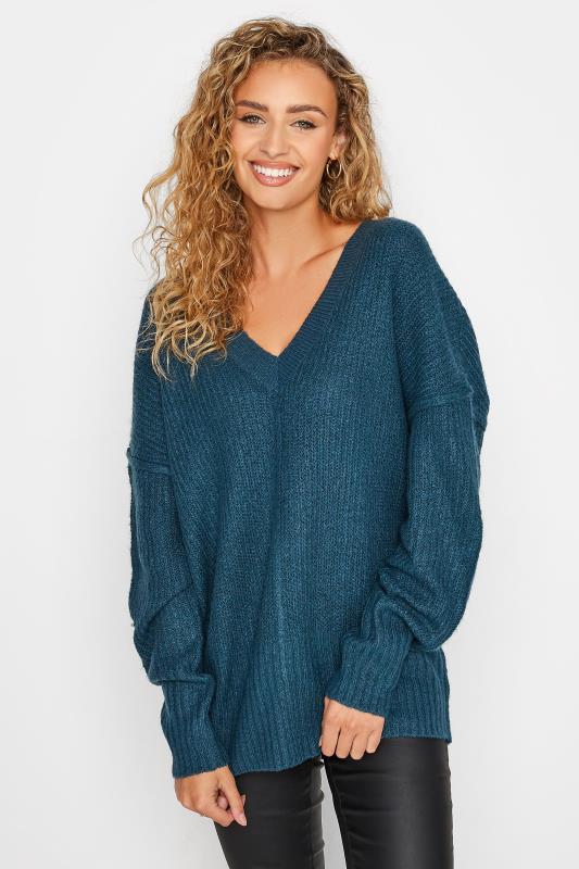 Tall  LTS Tall Teal Blue V-Neck Knitted Jumper