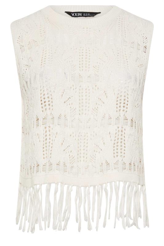 YOURS Plus Size Ivory White Crochet Fringe Vest Top | Yours Clothing 5