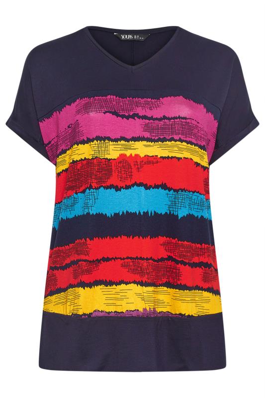 YOURS Plus Size Navy Blue Abstract Stripe Print Top | Yours Clothing 5