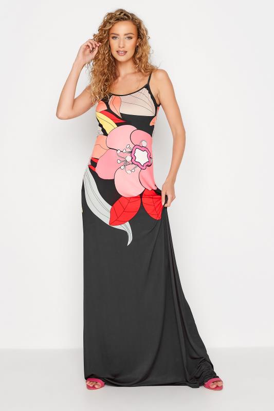 LTS Tall Women's Black & Pink Floral Print Maxi Dress | Long Tall Sally 1