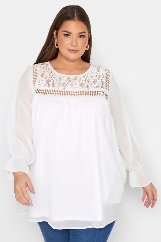 YOURS LONDON Plus Size White Lace Blouse | Yours Clothing 1