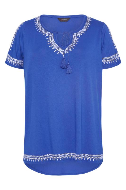 Plus Size Blue Aztec Embroidered Cold Shoulder Top | Yours Clothing 6