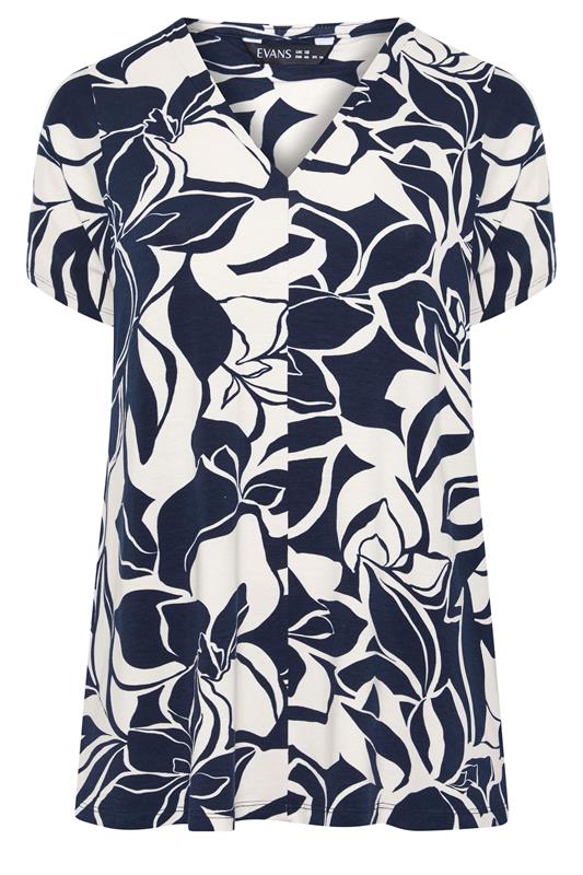 EVANS Curve Navy Blue Abstract Floral Grown-On Sleeve Top | Evans 5
