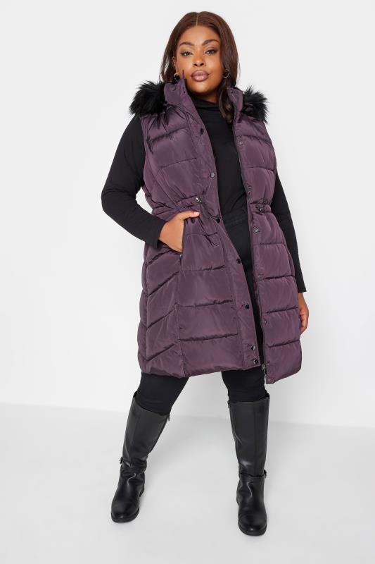  YOURS Curve Purple Padded Midi Gilet