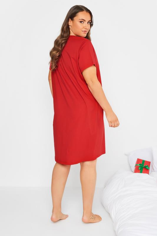 Plus Size Red 'Silent Nights & Fairy Lights' Slogan Christmas Nightdress | Yours Clothing 2