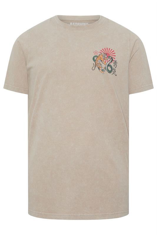 BadRhino Big & Tall Stone Brown Acid Wash Tiger Graphic T-Shirt | BadRhino 6
